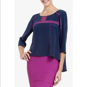 bcbg maxazria womens xs mara embroidered silk top